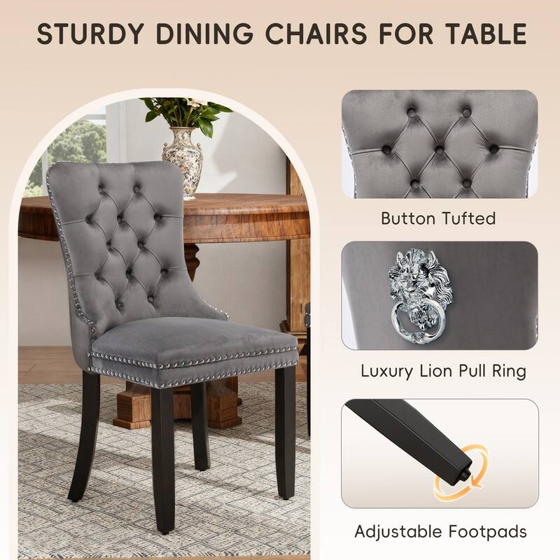 High-end Tufted Velvet Upholstered Nailhead Dining Chair Set of 6