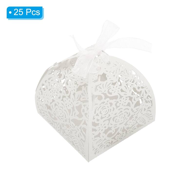 25Pcs Paper Hollow Laser Cut Wedding Favor Candy Boxes with Ribbon