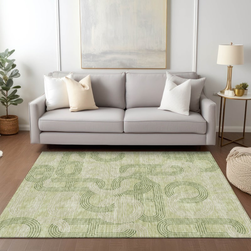 Machine Washable Indoor/ Outdoor Contemporary Geo Chantille Rug