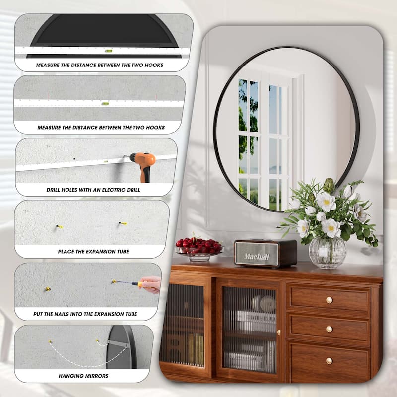 Modern Round Metal Frame Wall Mirror for Bathroom Vanity