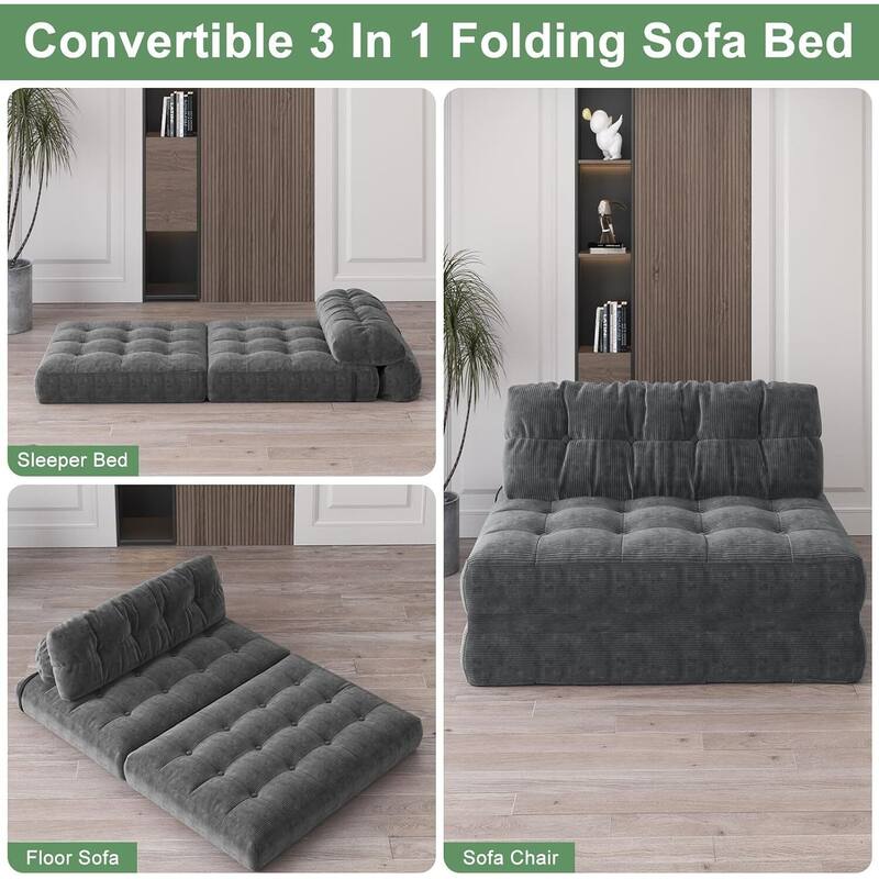 Portable Full Floor Folding Sofa Bed, Convertible Sleeper Chair for Living Room