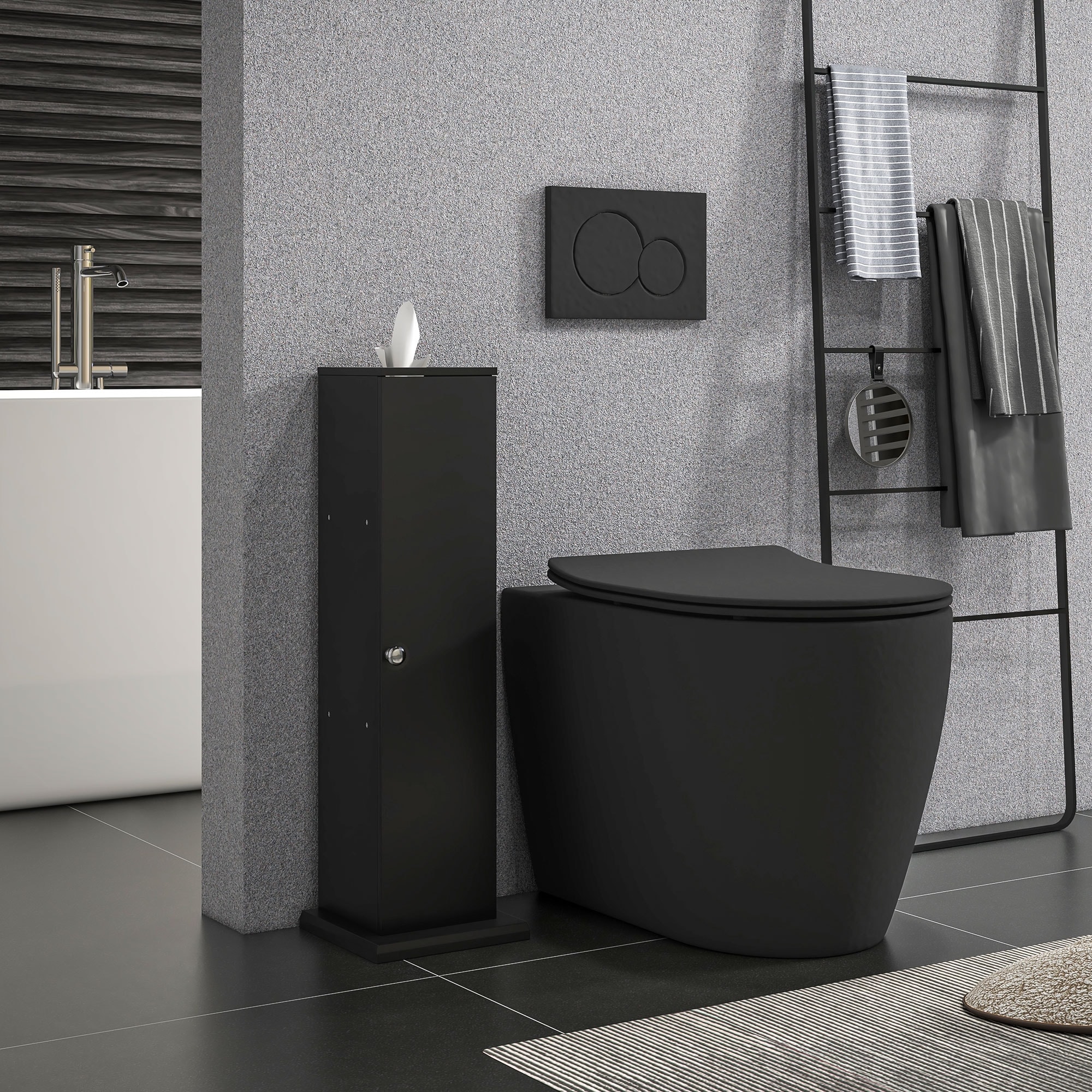 HOMCOM Toilet Paper Cabinet, Small Bathroom Corner Floor Cabinet with Doors and Shelves, Thin Storage Bathroom Organizer