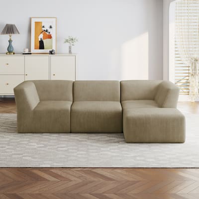 Modular Corduroy Foam Sectional Sofa With Ottoman - No Assembly, Flexible Layout