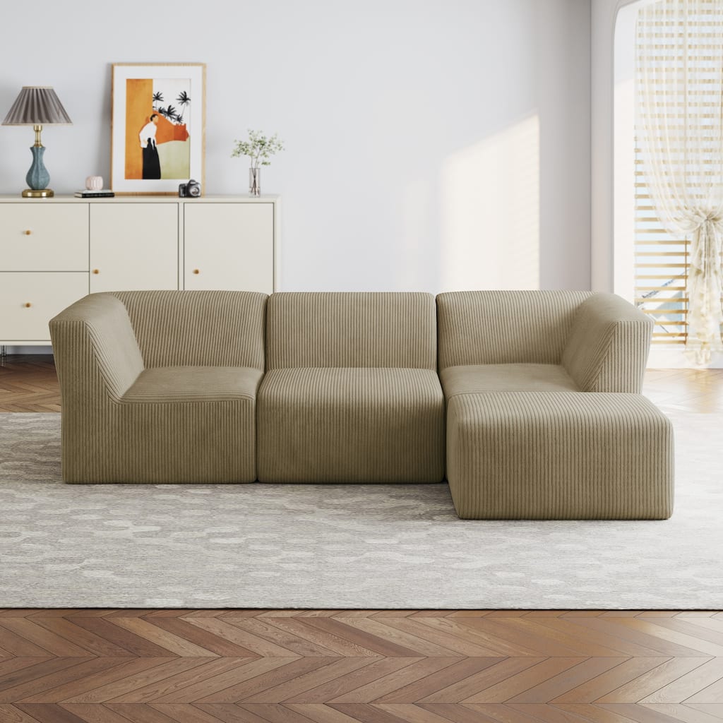 Modular Corduroy Foam Sectional Sofa With Ottoman - No Assembly, Flexible Layout