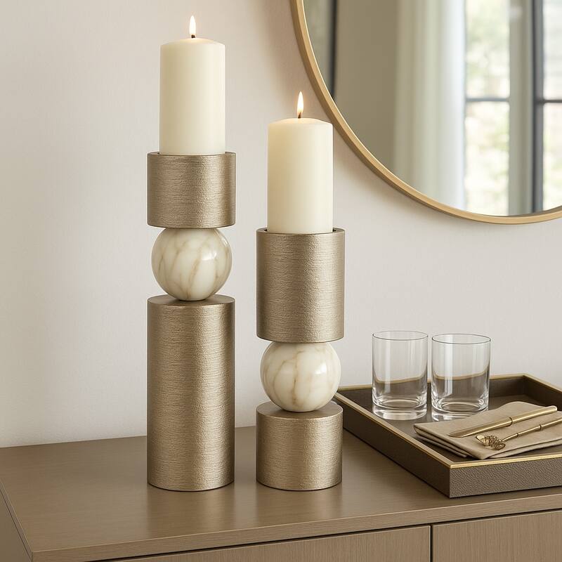 Metal Candle Holders Modern Glossy Sphere - Set of 2 - Gold - 15" - 17.75" - Gold - 17.75"