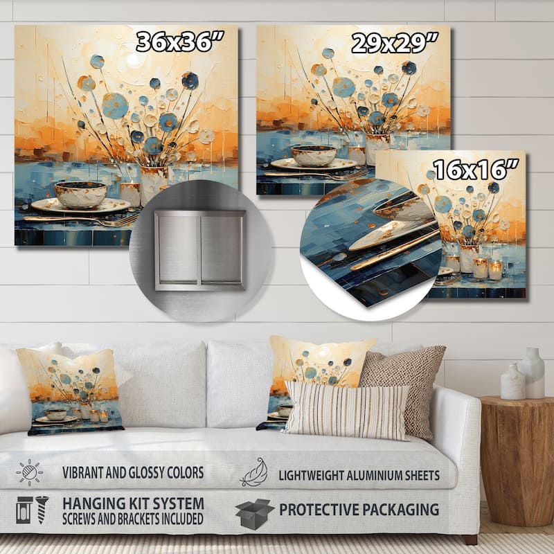 Designart "Blue Culinary Essence Kitchen Blooms" Kitchen Metal Wall Art Blue Wall Décor Traditional Metal Art Work