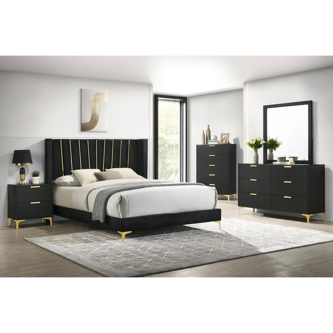 Vivienne 5 Piece Black Tufted Bedroom Set Queen