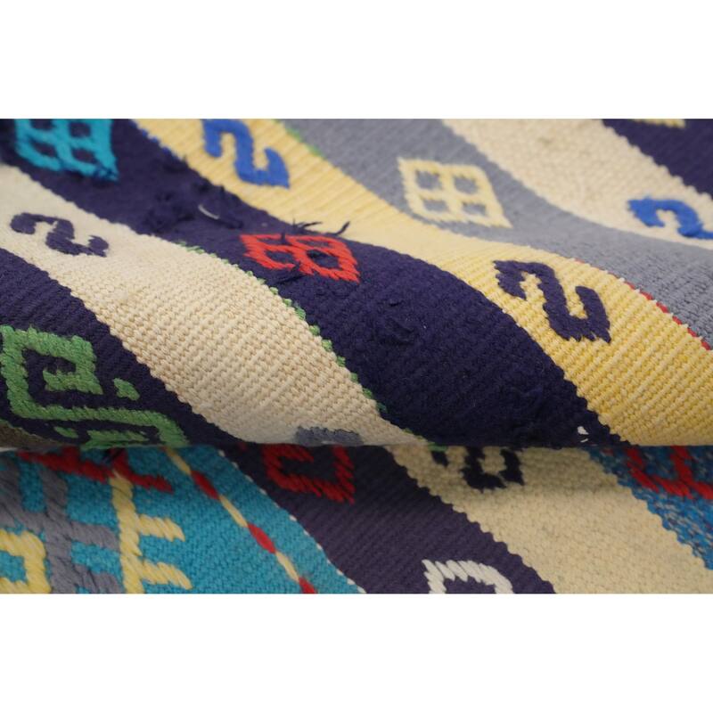 Hand Woven Oriental 100% Wool Carpet Southwestern Tribal Multi-Colored Kilim Area Rug - 8' 10'' X 6' 2''