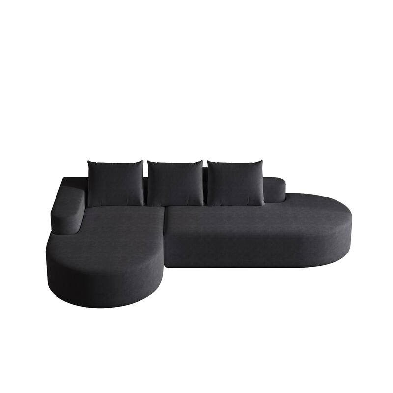 L Shaped Modular Curved Sectional Sofa, Chenille Upholstered 3 Seat Sofa, Corner Sofa with 3 Pillows for Living Room, Bedroom