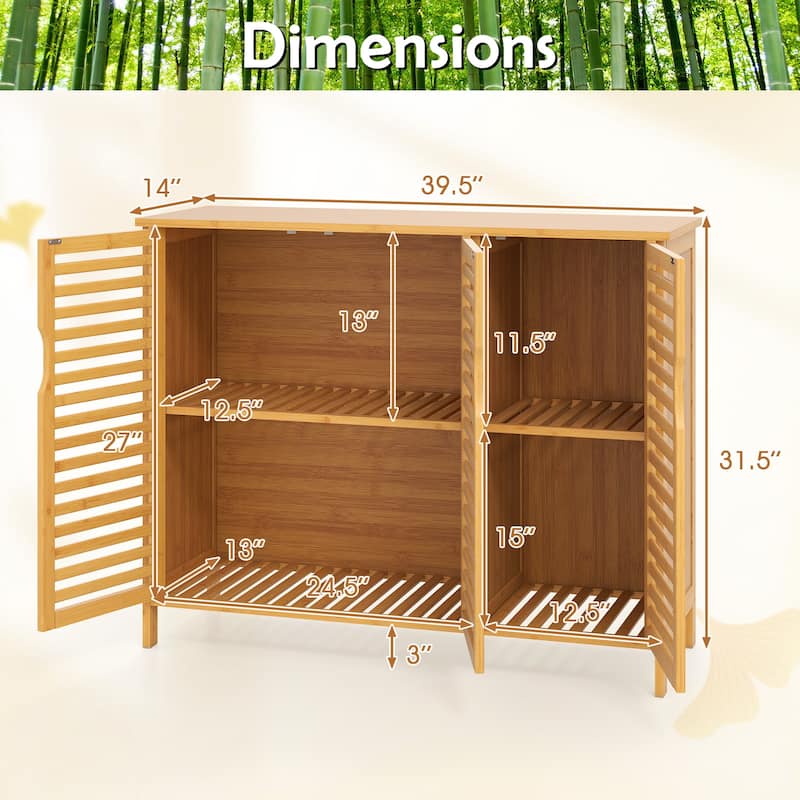 3-Door Natural Wicker Storage Cabinet with Adjustable Shelves for Bathroom, Kitchen or Dining Room - 39.5" x 14" x 31.5"