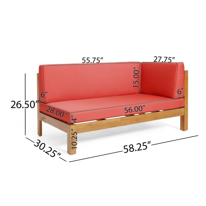 Juna Outdoor Right Arm Bench, Cross-Back Open Slat Red, Acacia Wood