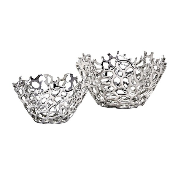 IMAX Home 14819-2 Hazel Ceramic Decorative Bowls - Set of 2 - Silver