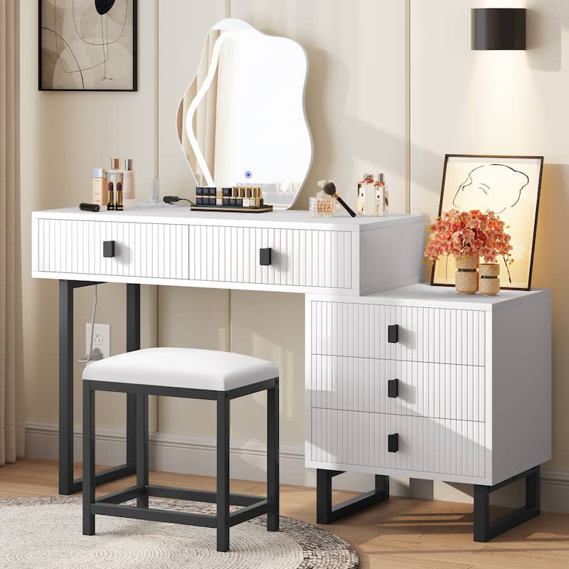 Moasis 46''Makeup Vanity Irregular LED Mirror Vanity Desk