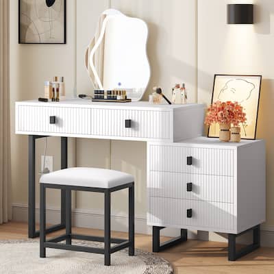 Moasis 46''Makeup Vanity Irregular LED Mirror Vanity Desk