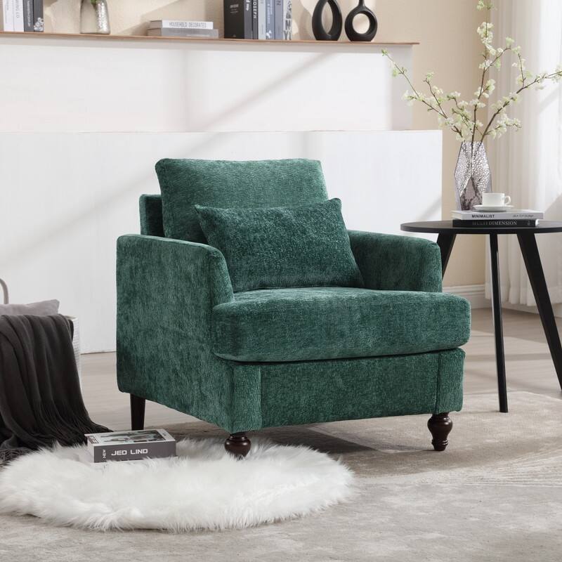 Mid Century Modern Chenille Fabric Armchair with Solid Wood Frame