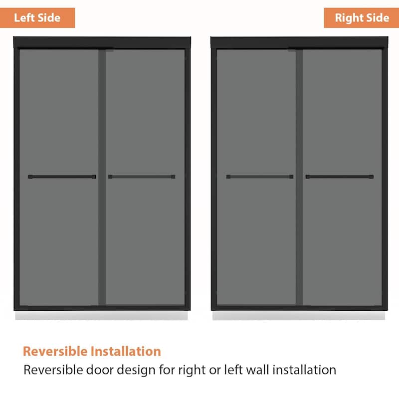 Lordear 48" x 76" Glass Shower Door Aluminum Frame Double Sliding Adjustable Shower Enclosure - 48 in.W x 76 in H.