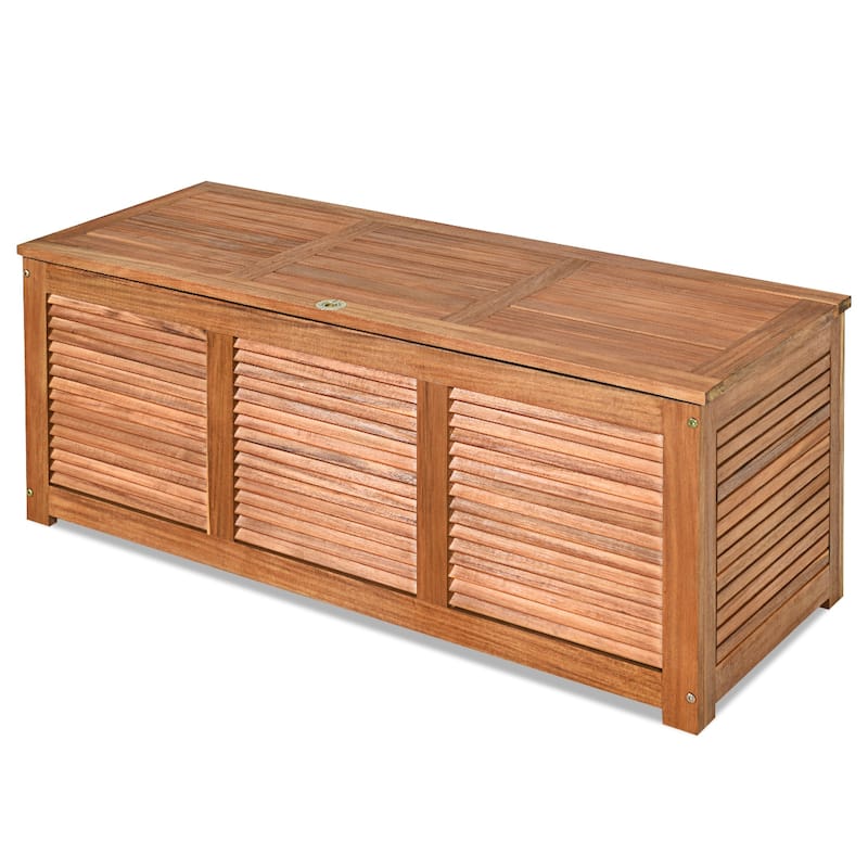 Costway 46 Gallon Deck Storage Acacia Wood Organization Toys Cushions - See Details