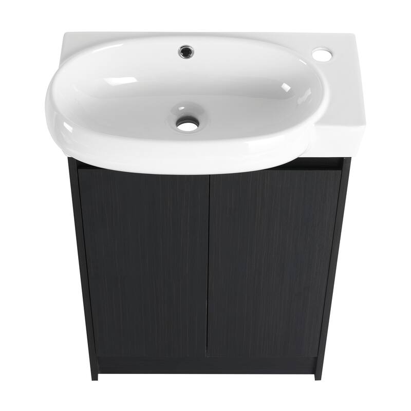 23" Bathroom Vanity with Round Ceramic Sink, Soft-Close Hinges, and Spacious Storage - Black Chestnut Finish