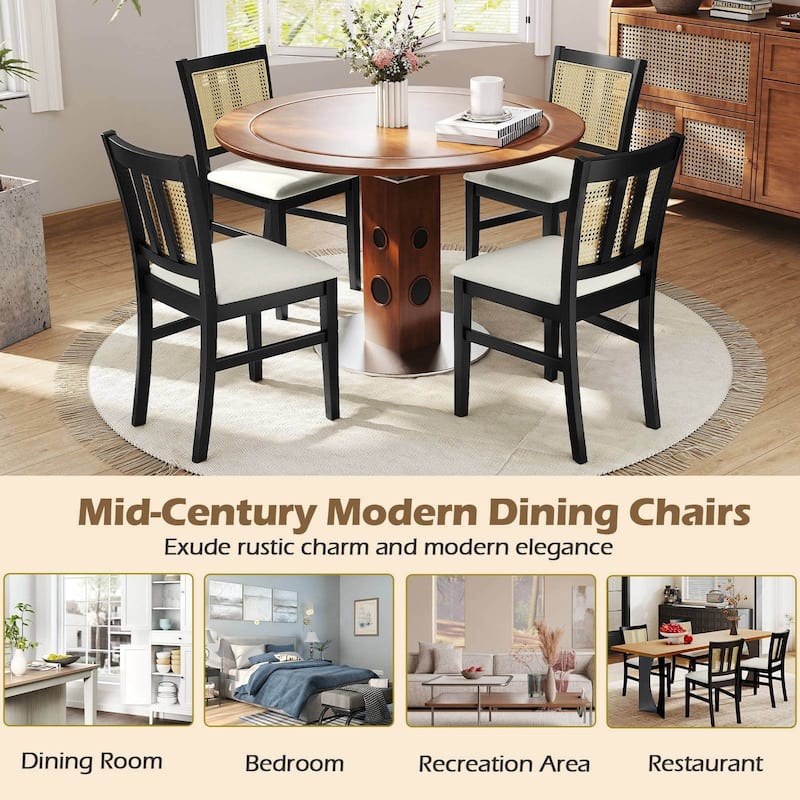 Costway Farmhouse Rattan Dining Chair Set of 2/4 Fabric Upholstered
