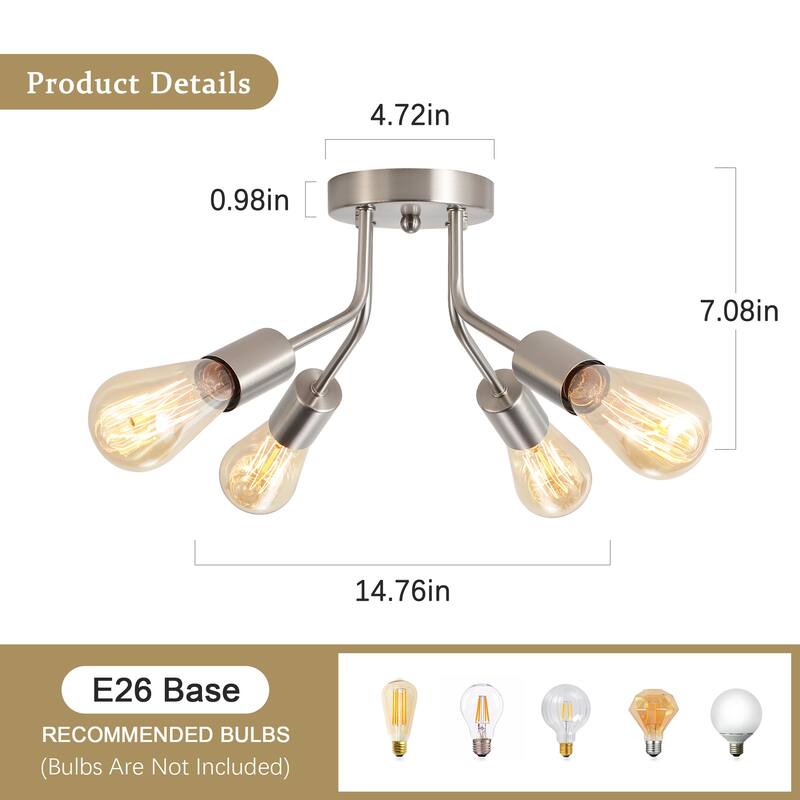 4-Light Semi Flush Mount Lights for Farmhouse Kitchen Dining Room