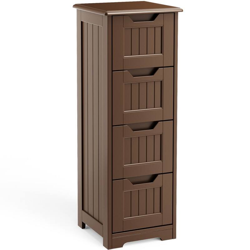 Bathroom freestanding floor standing storage cabinet with 4 drawers slim storage cabinet tall linen tower