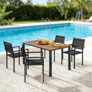 5 Pieces Outdoor Patio Acacia Wood Dining Table and Chairs Set - Bed ...