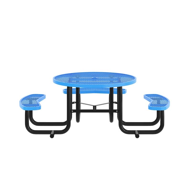 Commercial Grade Expanded Mesh Metal Outdoor Picnic Table - 82.5"W x 82.5"D x 29"H