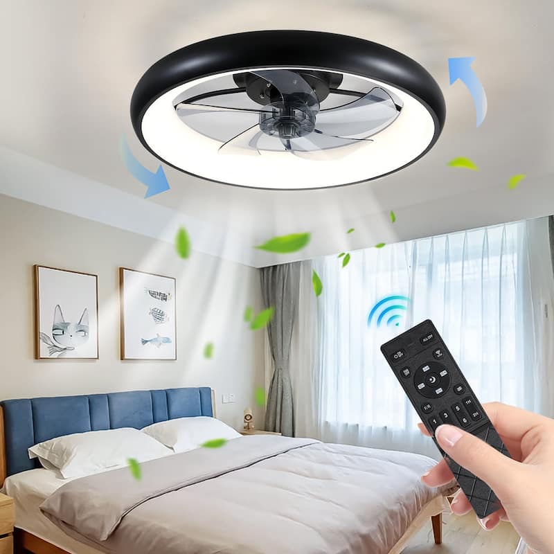 22 in. W x 6 in. H Iron Ceiling Fan in Black and White with Dimmable LED Lights - 22" x 6" in - 22" x 6" in - 	Black White