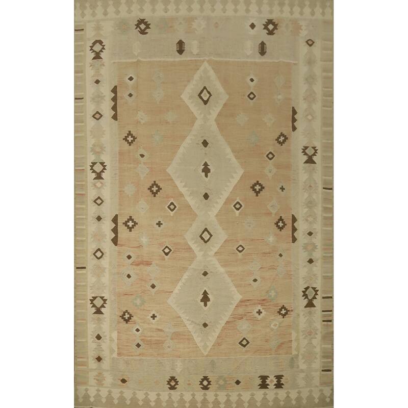Hand Woven Oriental 100% Wool Carpet Southwestern Tribal Oranges & Rust Kilim Area Rug - 13' 2'' X 9' 4''