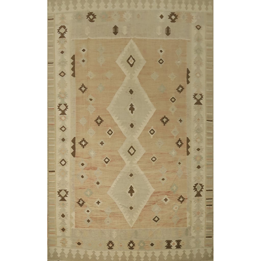 Hand Woven Oriental 100% Wool Carpet Southwestern Tribal Oranges & Rust Kilim Area Rug - 13' 2'' X 9' 4''