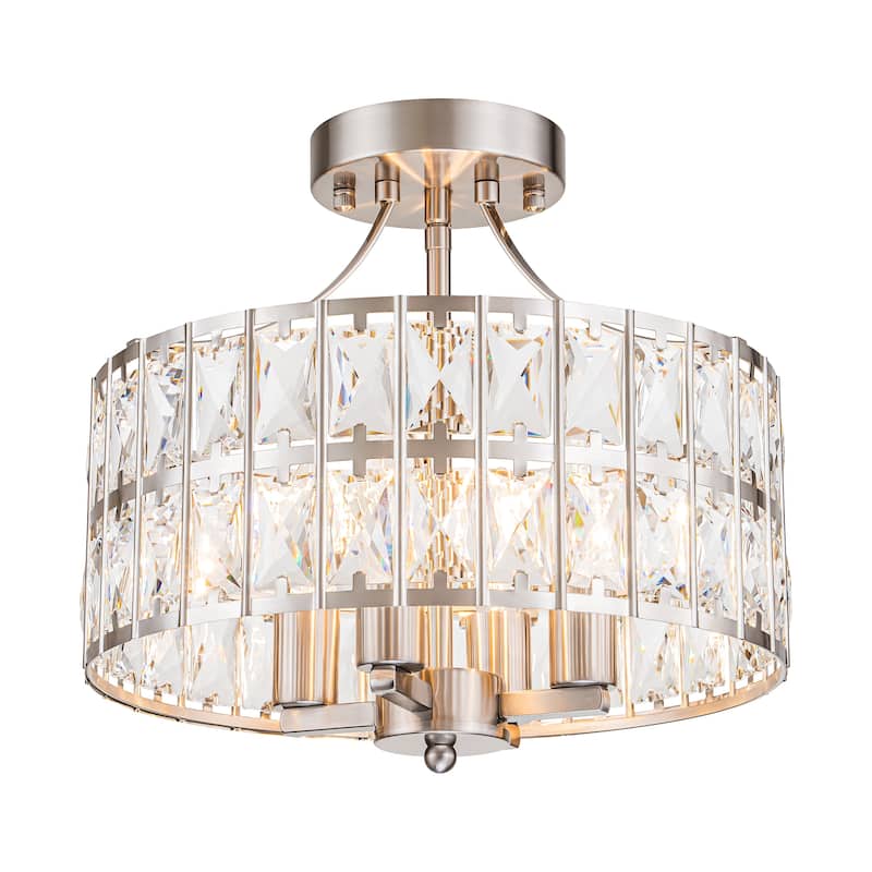 4-Light Modern Vintage Drum Crystal Semi-Flush Mount Ceiling Light