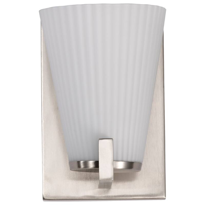 Royale 1 Light Vanity Brushed Nickel Finish Ribbed White Glass - Brushed Nickel