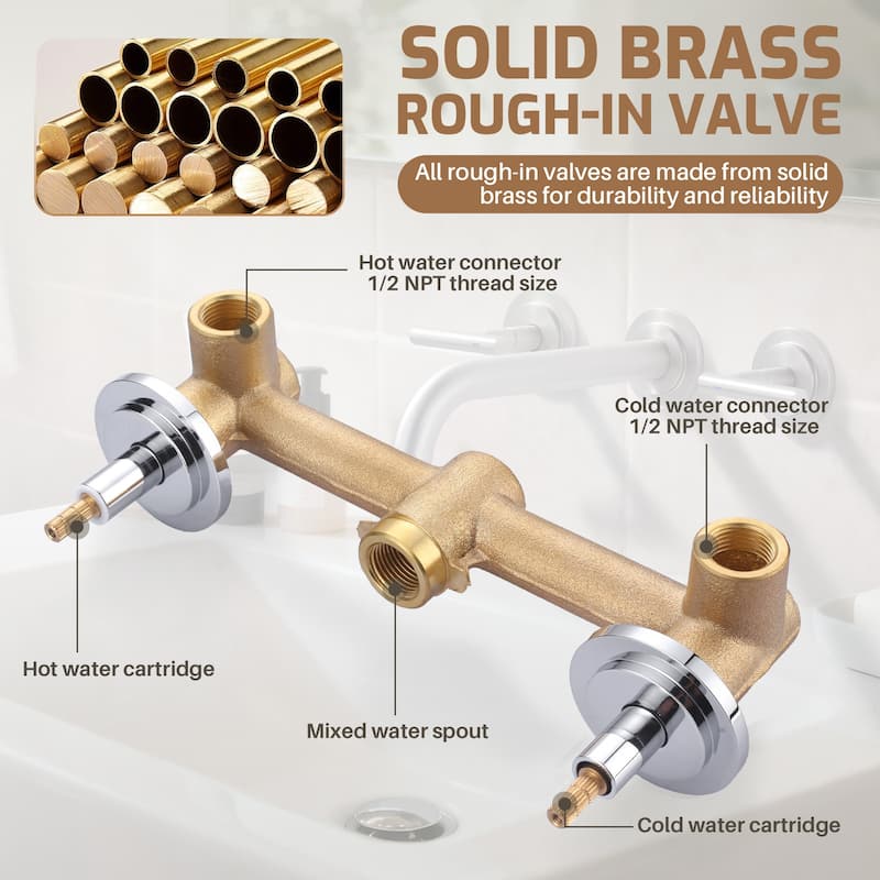 WOWOW Double Handle Wall Mount Bathroom Sink Faucet