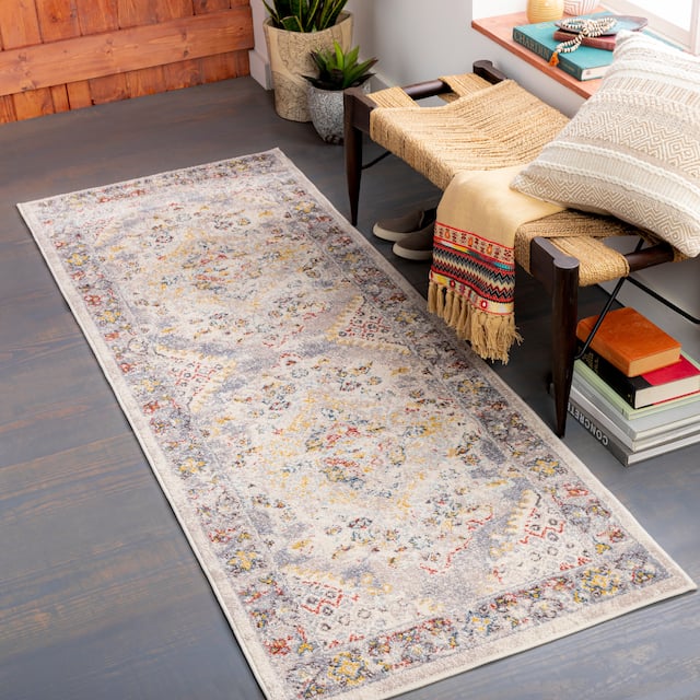 Elmas Traditional Persian Medallion Area Rug - 2'7" x 7'3" - Taupe