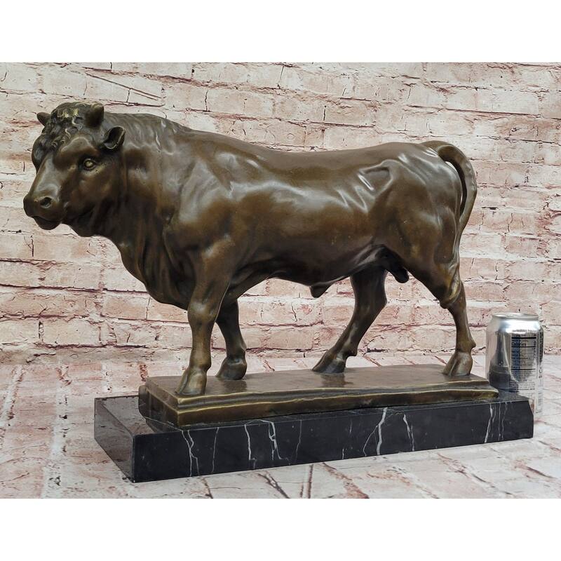 Sturdy Bronze Imitative Bull Statue On Marble Base – Powerful Animal Sculpture With Realistic Detail