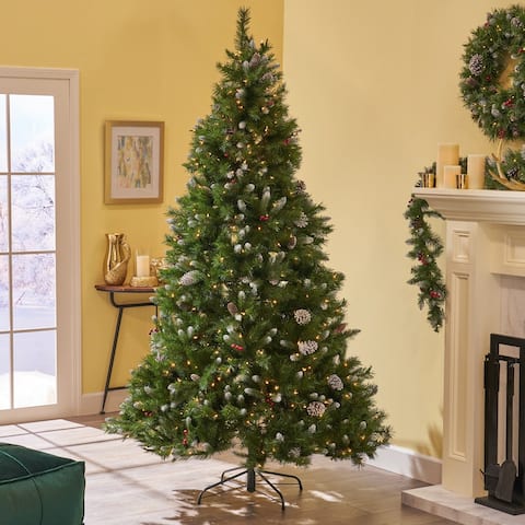 7.5-ft Spruce Pre-Lit or Unlit Artificial Christmas Tree with Frosted Branches Red Berries Pinecones by Christopher Knight Home