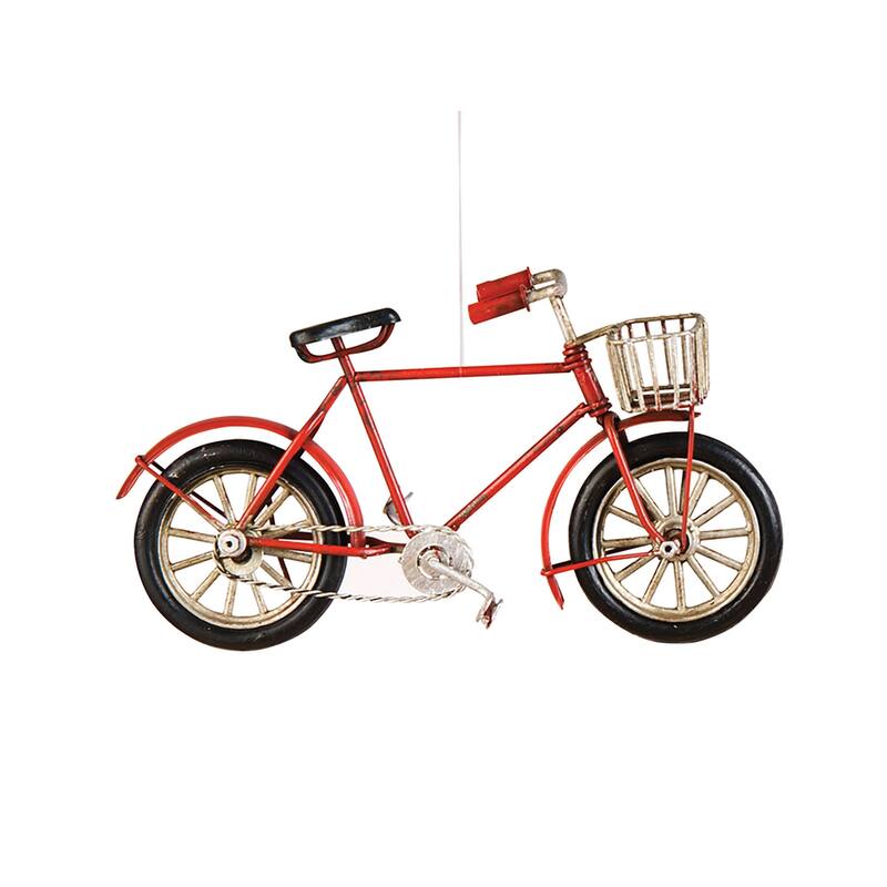Metal Red and Green Bicycle with Basket Christmas Xmas Ornament Set of 2 - Set of 2