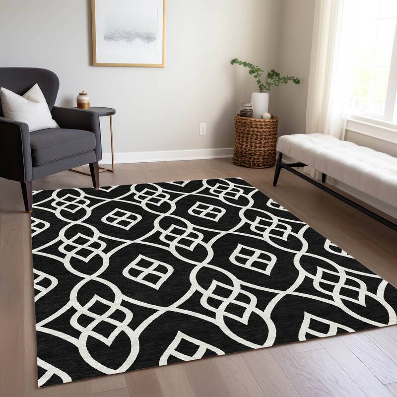 Machine Washable Indoor/ Outdoor Chantille Modern Trellis Rug