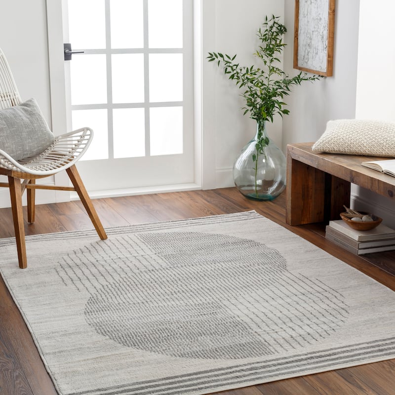 Livabliss Floransa Mod Geometric Area Rug - Grey/Cream - 6'7" Round