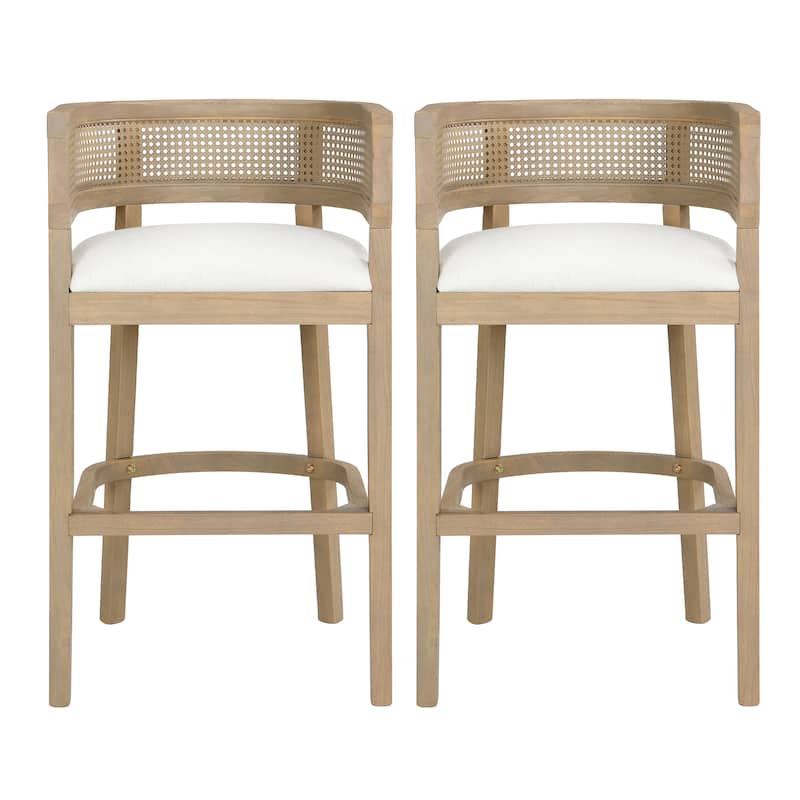 Christopher Knight Home-Glovers Wood And Rattan Upholstered Bar Stools Set of 2