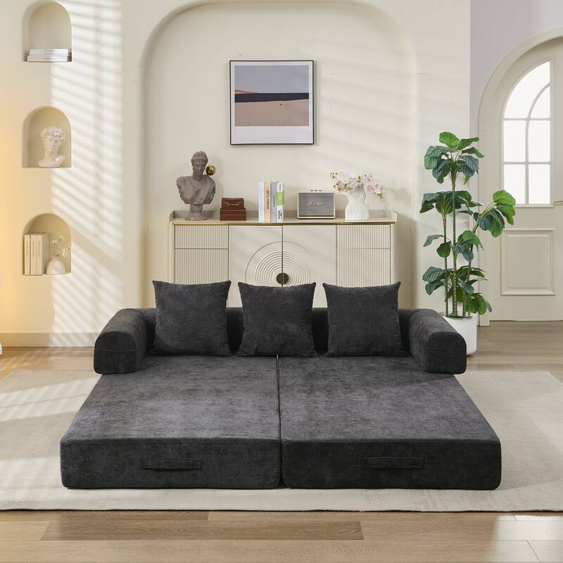 Roomfitters Folding Sofa Bed with 3 Pillows, Convertible Floor Lounger Sleeper Couch for Living Room and Guest Room