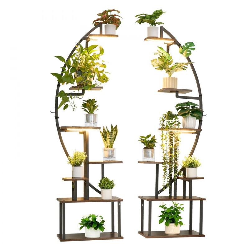 7-Tier Indoor Plant Stand 2 Pack with LED Grow Lights and Adjustable Timer and Brightness - 21.65" × 10.24" × 65.55"