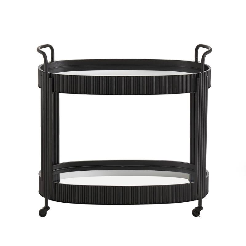 Anaconda Black Finish Metal Oval Bar Cart with Clear Tempered Glass by iNSPIRE Q Modern