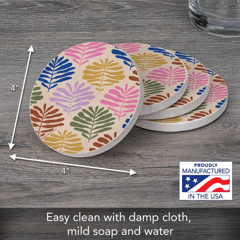 Matisse Cutouts 4 Pack Round Natural Sandstone Coasters with Protective Cork Backing Manufactured in The USA