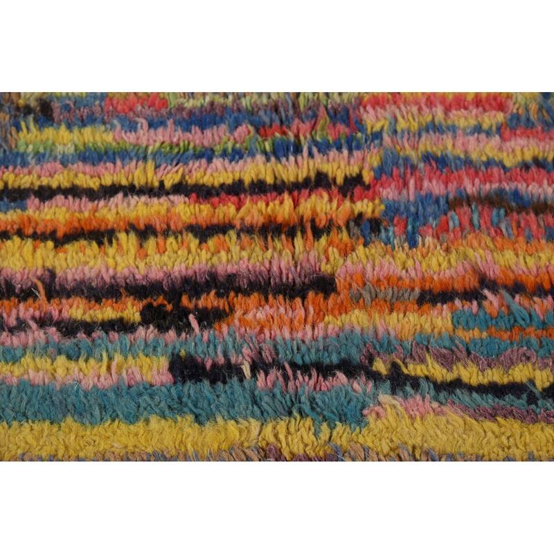 Brown & Blue Moroccan Abstract Area Rug Handmade Wool Carpet - 8'10"x 12'9"