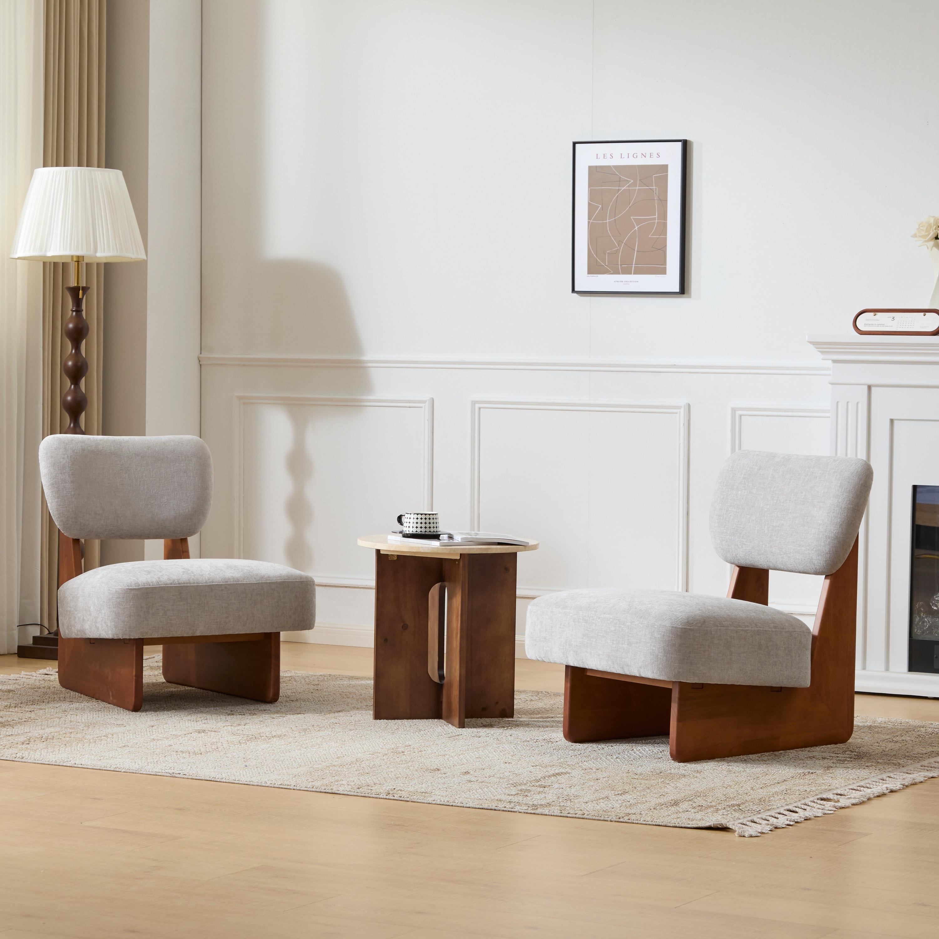 Lounge Chair Grey Walnut Accent Chair Padded Chair Set of 2 with Wood Frame, Side Chair Corner Chair Dressing Chair