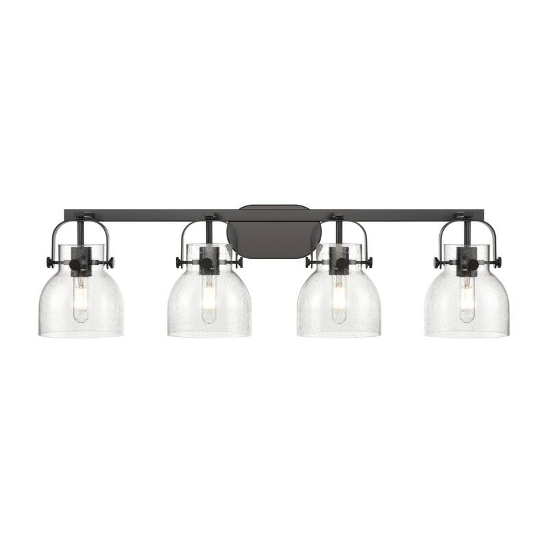 Innovations Lighting Pilaster II Bell - 4 Light 6" Wall-Mounted Bath Vanity Light - Seedy/Matte Black