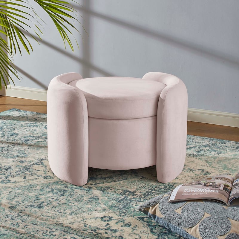 Nebula Upholstered Performance Velvet Ottoman - Pink
