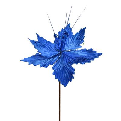 Vickerman 12" x 16" Blue Poinsettia Artificial Christmas Spray. Includes 6 sprays per pack.