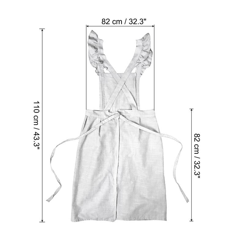 Cotton Linen Aprons Cross Back Pinafore Work Dress with Pockets - 43.3 inch - White
